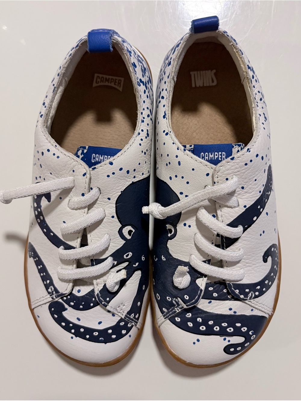 Camper Kids White & Navy Octopus Graphic Leather Sneakers